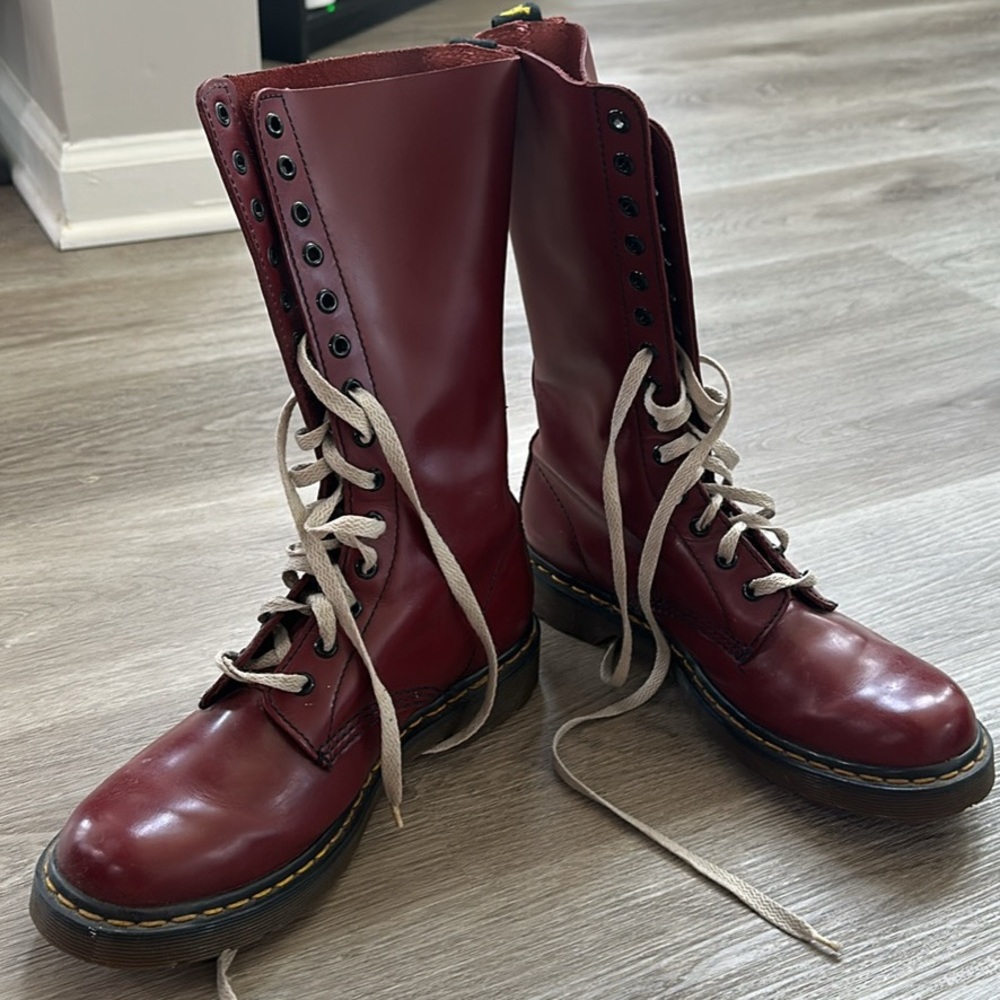 Dr. Martens Red Combat Boots with Air-Cushioned Sole